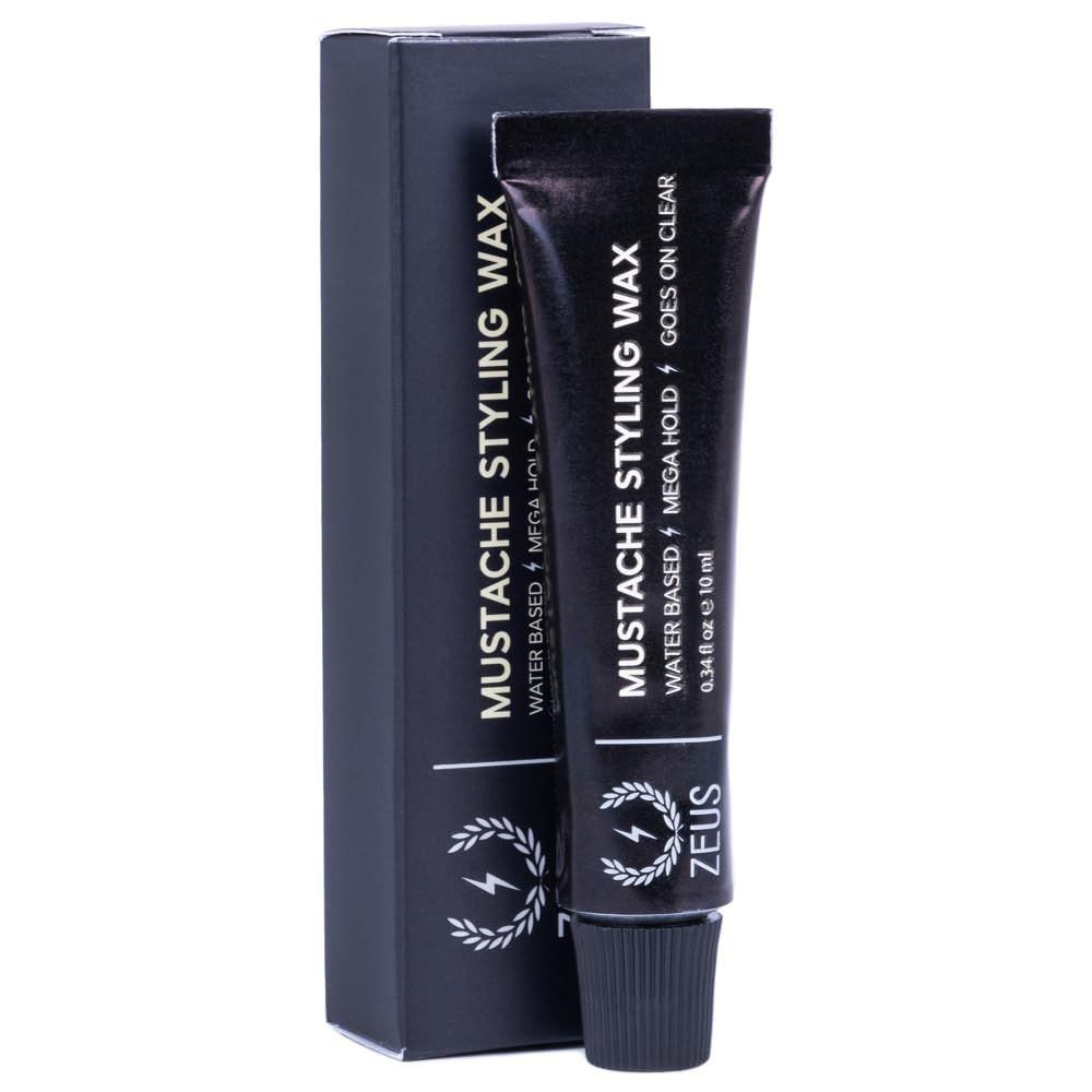 ZEUS Mustache Styling Wax, Mega Hold Water Based Mustache Wax for Men (SINGLE)