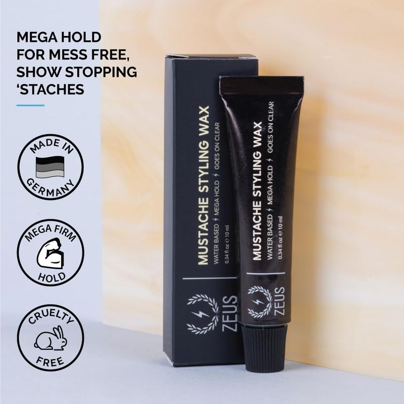ZEUS Mustache Styling Wax, Mega Hold Water Based Mustache Wax for Men (SINGLE)
