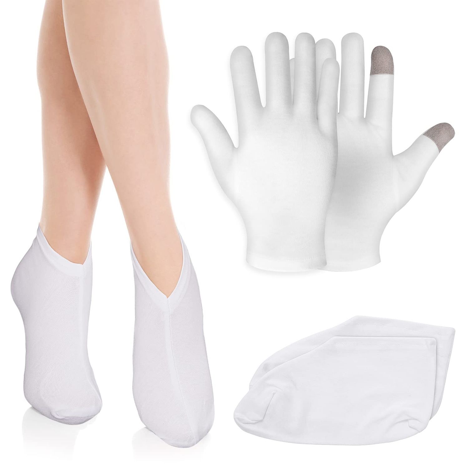 Sibba 2 Pairs Moisturizing Gloves and Socks Touch Screen Moisturizing Gloves for Overnight Bedtime Heal Eczema Sleeping Lotion Hand Spa Treatment Gloves Socks Repair Rough Cracked Dry Chapped Skin