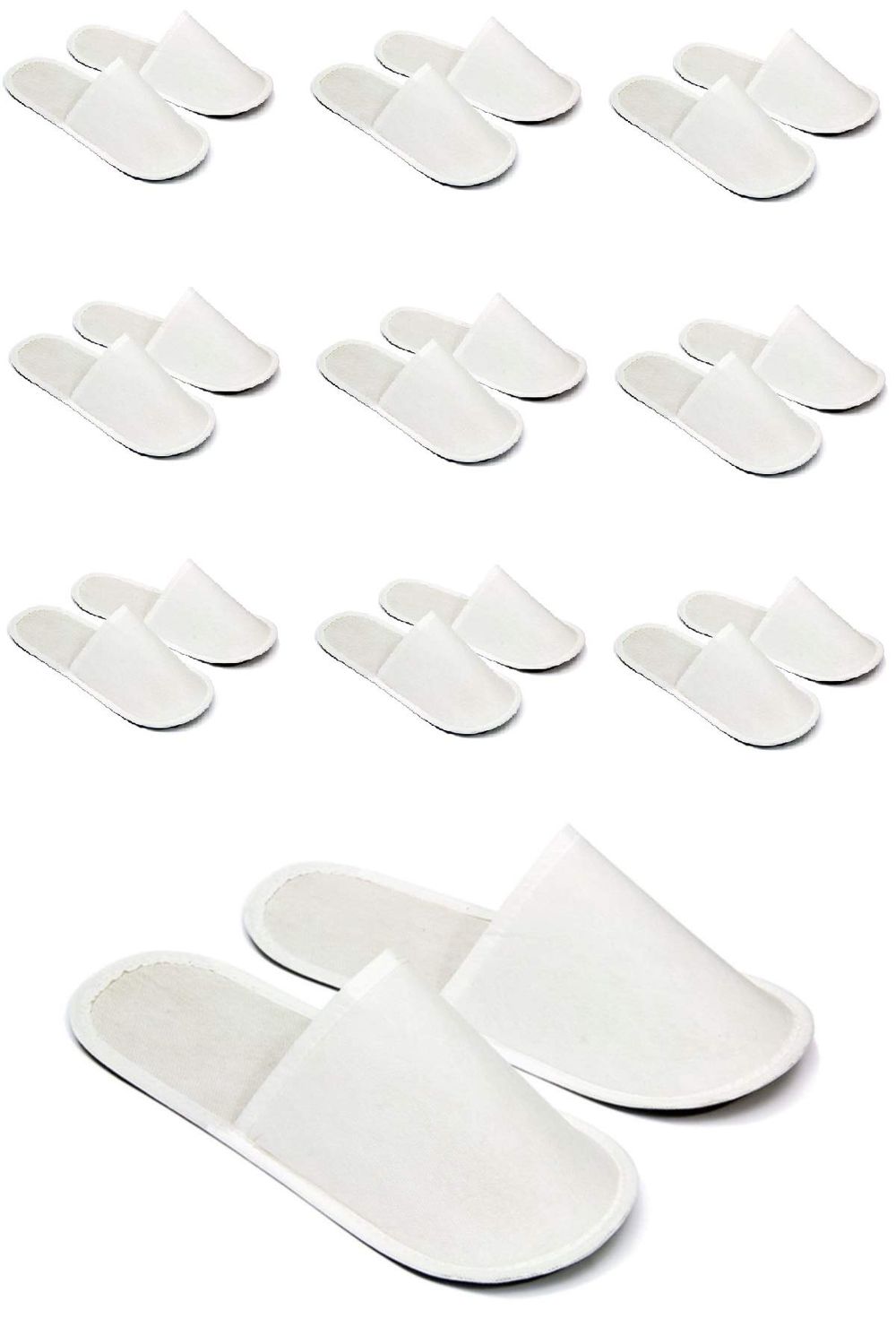 CHOCHILI 10 Pairs Fabric Packed Economy Disposable Hotel Slippers for Airbnb Spa Salon Party Wedding Guests - Fits up to Adult US Men Size 10 &amp; Women Size 11, White