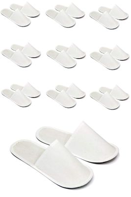 CHOCHILI 10 Pairs Fabric Packed Economy Disposable Hotel Slippers for Airbnb Spa Salon Party Wedding Guests - Fits up to Adult US Men Size 10 &amp; Women Size 11, White