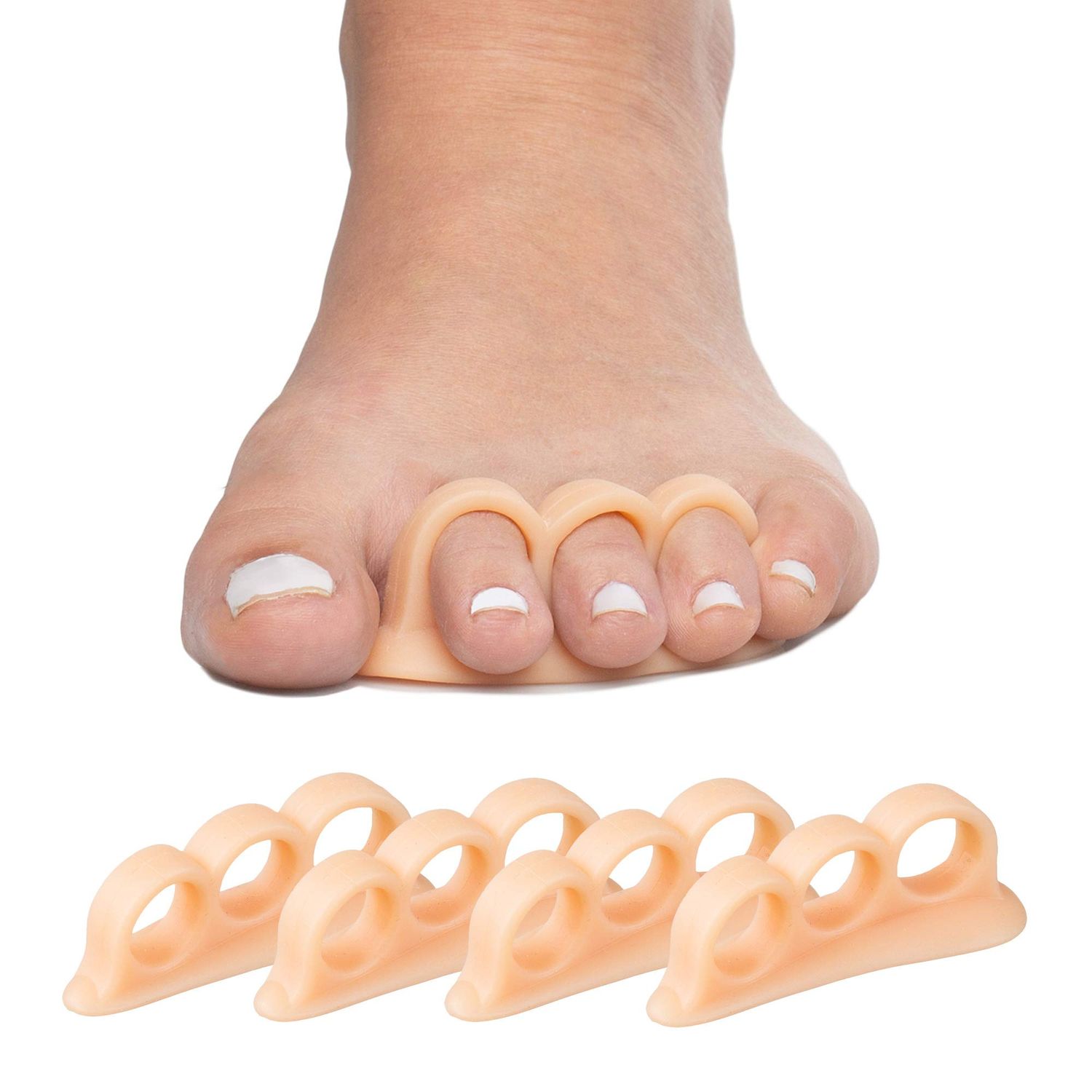 ZenToes Hammer Toe Corrector for Women &amp; Men | Triple Loop Gel Toe Spacers &amp; Separators | Realign Bent, Crooked, Curled, Claw, Hammertoes | Soft Support for Straightening | 4 Pack, Beige