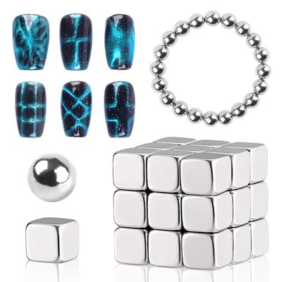heemeei 47Pcs Cat Eye Magnet for Nails, Square and Beads Nail Magnets for Nail Art, Cat Eye Magnet for Nails, Strong Nail Magnet Set, Nail Magnet Tool for 3D Cat Eye Gel Polish, Home Salon DIY, Studio