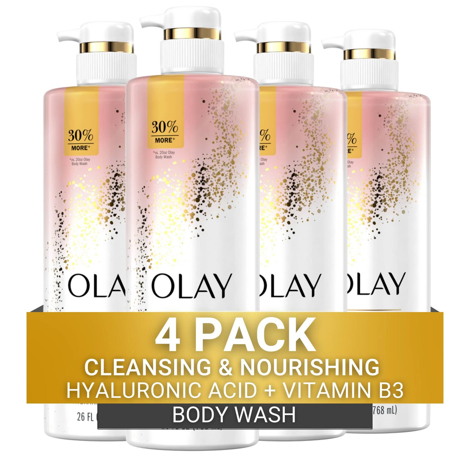 Olay Cleansing &amp; Moisturizing Womens Body Wash 4ct with Vitamin B3 and Hyaluronic Acid 26 fl oz (Pack of 4)