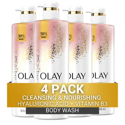 Olay Cleansing &amp; Moisturizing Womens Body Wash 4ct with Vitamin B3 and Hyaluronic Acid 26 fl oz (Pack of 4)