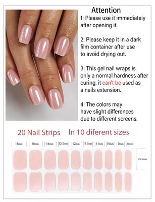 Semi Cured Gel Nail Strips, 20pcs Glazed Donut Pink Gel Nail Stickers for Home Nails DIY