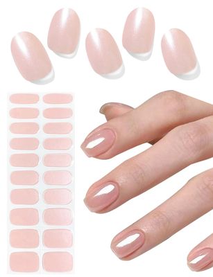 Semi Cured Gel Nail Strips, 20pcs Glazed Donut Pink Gel Nail Stickers for Home Nails DIY