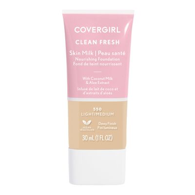 COVERGIRL Clean Fresh Nourishing Skin Tint, 550 Light/Medium, Liquid Foundation, Dewy Finish, Infused with Coconut &amp; Aloe, Vegan Formula
