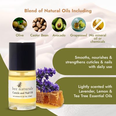 Bee Naturals Nail &amp; Cuticle Oil Kit - Nourishing Nail Strengthener with Vitamin E, Olive &amp; Avocado Oils - Lavender Lemon &amp; Tea Tree Aromatherapy - Easy Pen Applicator for Healthy, Revitalized Nails