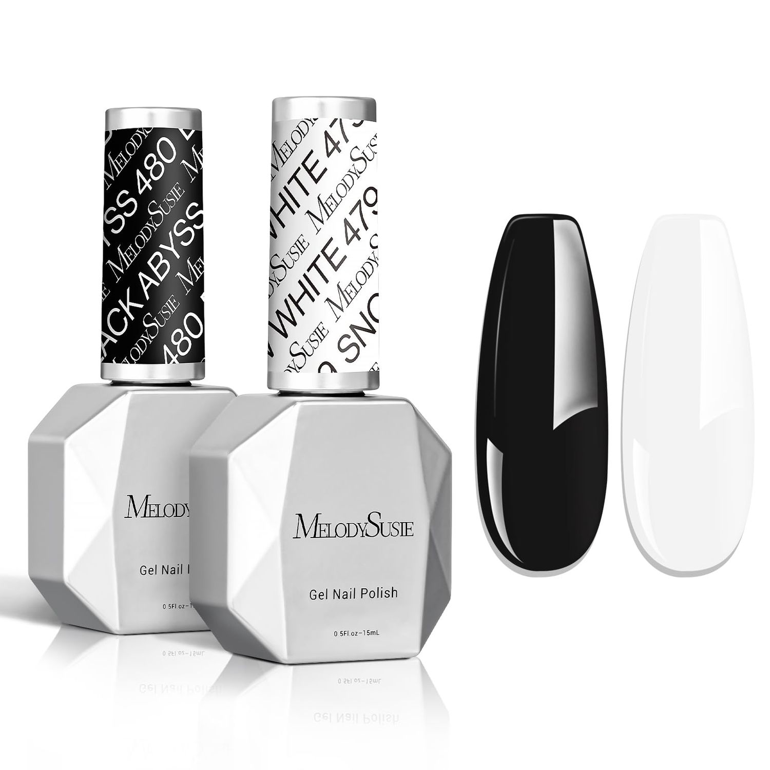 MelodySusie Thick Gel Nail Polish Set- 2 Pcs 15ML Black &amp; White Gel Polish Set Soak Off UV LED White Gel Polish Christmas Gift for Women Nail Art Manicure Salon DIY Nail Design Decoration at Home