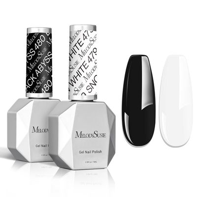 MelodySusie Thick Gel Nail Polish Set- 2 Pcs 15ML Black &amp; White Gel Polish Set Soak Off UV LED White Gel Polish Christmas Gift for Women Nail Art Manicure Salon DIY Nail Design Decoration at Home