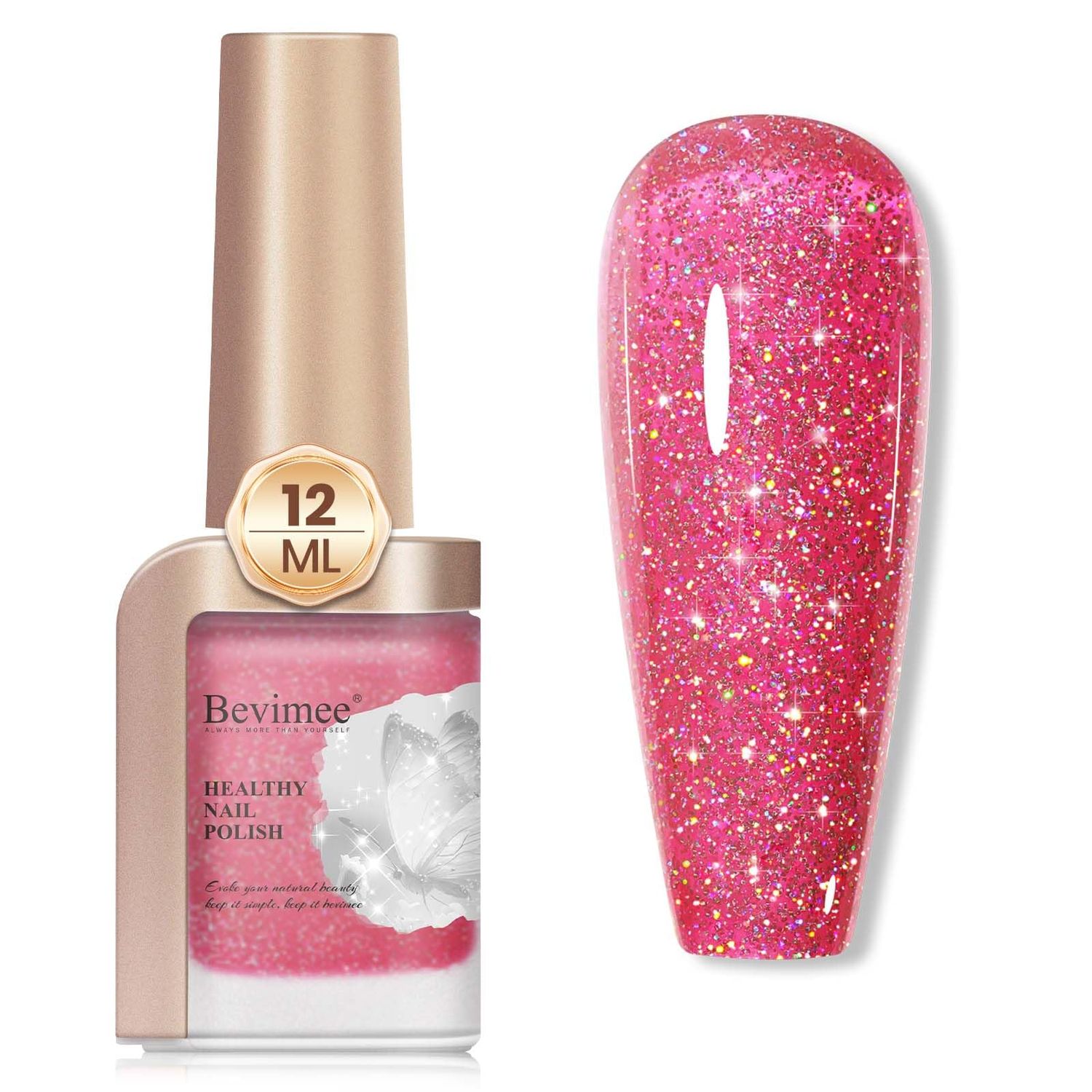Bevimee Glitter Nail Polish 12ML Quick Dry Nail Polish Shimmer Holographic Long Lasting Nails Iridescent Fingernail Polish Reflective Nail Lacquer Sparkle Color Nail Art for Beginner-1PC