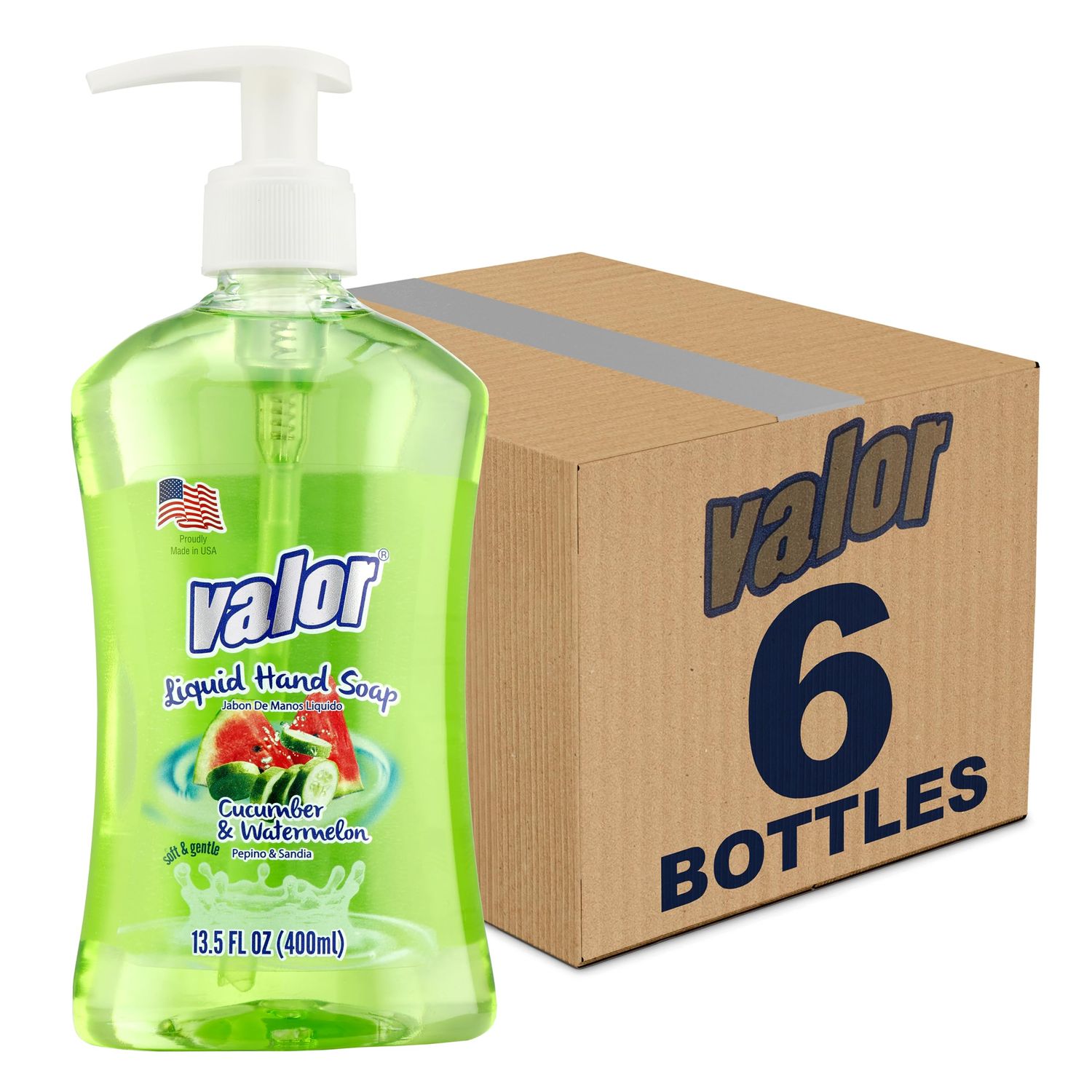 Valor Moisturizing Liquid Hand Soap, |Hand soap| Suitable for All Skin Types, Delightful Cucumber &amp; Watermelon Scent, 13.5 Fluid Ounces (Pack of 6)
