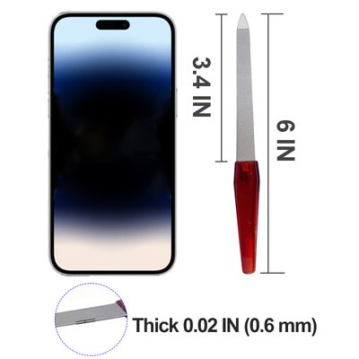 Nail File (6 Pcs), Metal Nail Files for Natural Nails Made of Stainless Steel with Sharp Pointed Tip Non Slip Handle, Double Sided Sapphire Grit Fingernails Filers Sword Brown