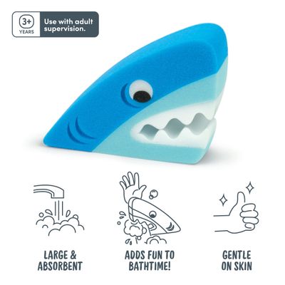 Genuine Fred Bath Biters, Childrens Bath Sponge, Shark - Large & Absorbent - Gentle on Skin - Adds Fun to Bathtime or Water Table - Great Gift for Kids & Toddlers