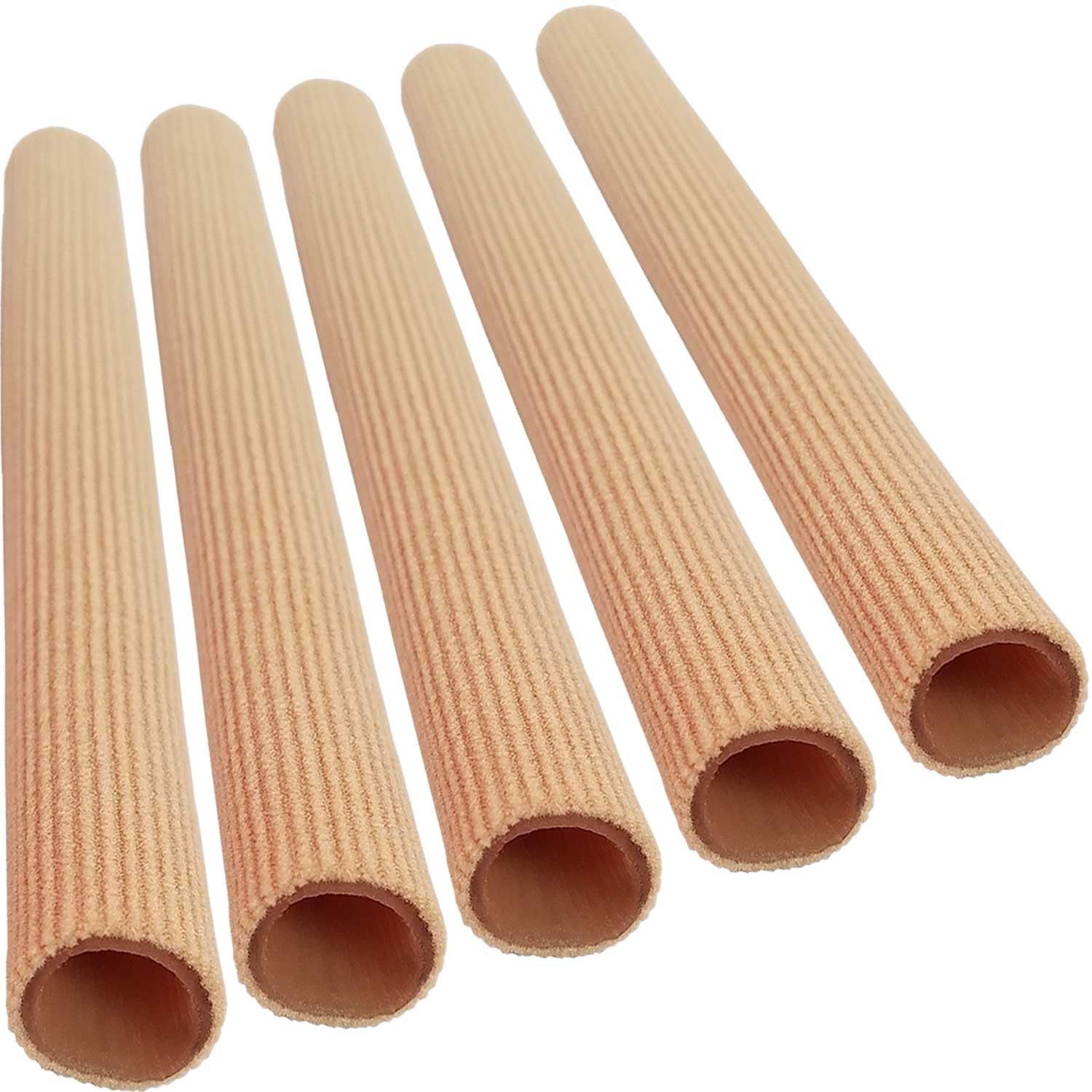 Chiroplax Toe Tubes Sleeves Protectors Cushions Fabric &amp; Gel Lining Separator Tubing Finger, Bunion, Hammer Toe, Callus, Corn, Blister (5 Pack, Size Large)