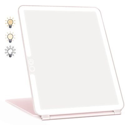 WEILY Makeup Mirror with Lights, 2000 mAh USB Rechargeable Lighted Makeup Mirror, Touch Screen 3 Colors Adjustable 72 LED Lights Compact Travel Mirror, Gift for Girls Women (Pink)