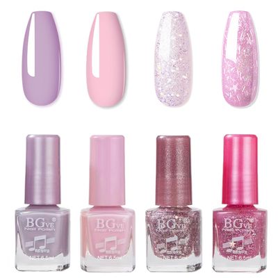 NovaCharm Pink Nail Polish Set Quick Dry For Women DIY at Home - 4 Colors Nail Polish Glitter Set - Air Dry Nail Polish Light Pink Chip Resistant &amp; Long Wearing Glossy Nail Polish Pink Purple