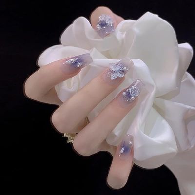 HUIYUNTIAN Press nails, Square fake nails,reusable acrylic fake nails, Aurora Butterflies, gifts for girls and girls, gel nail sets