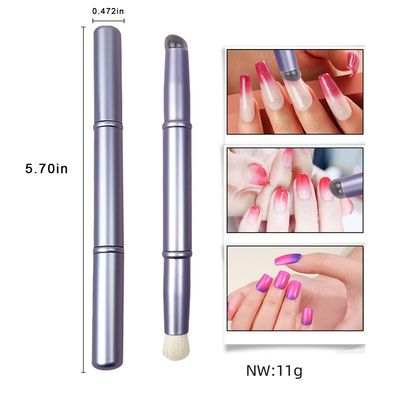 WOKOTO 1pcs Chrome Blue Double-Headed Nail Art Brushes Silicone Ombre Nail Brushes And Nail Dust Brushes Picking Dotting Gradient Pen Brush Nail Ombre Brush For Acrylic Nails Painting Cleaning