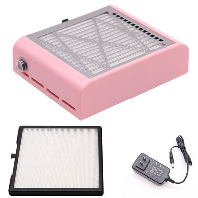 Hizozee Electric Nail Dust Collector Machine, Nail Vacuum Suction Fan with Reusable Filters, Stainless Steel Nail Dust Cleaner, Dust Extractor Manicure Tool for Acrylic Gel Nail Polishing, Pink