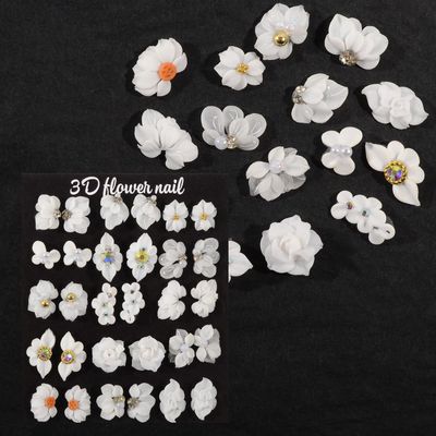 30PCS 3D Handmade Flower Nail Art Charms Advanced Handcrafted Cherry Blossom Flower Colorful Sculpted Floral Nails with Rhinestone Caviar Beads Design for Women Profession Nail Art Craft Jewelry