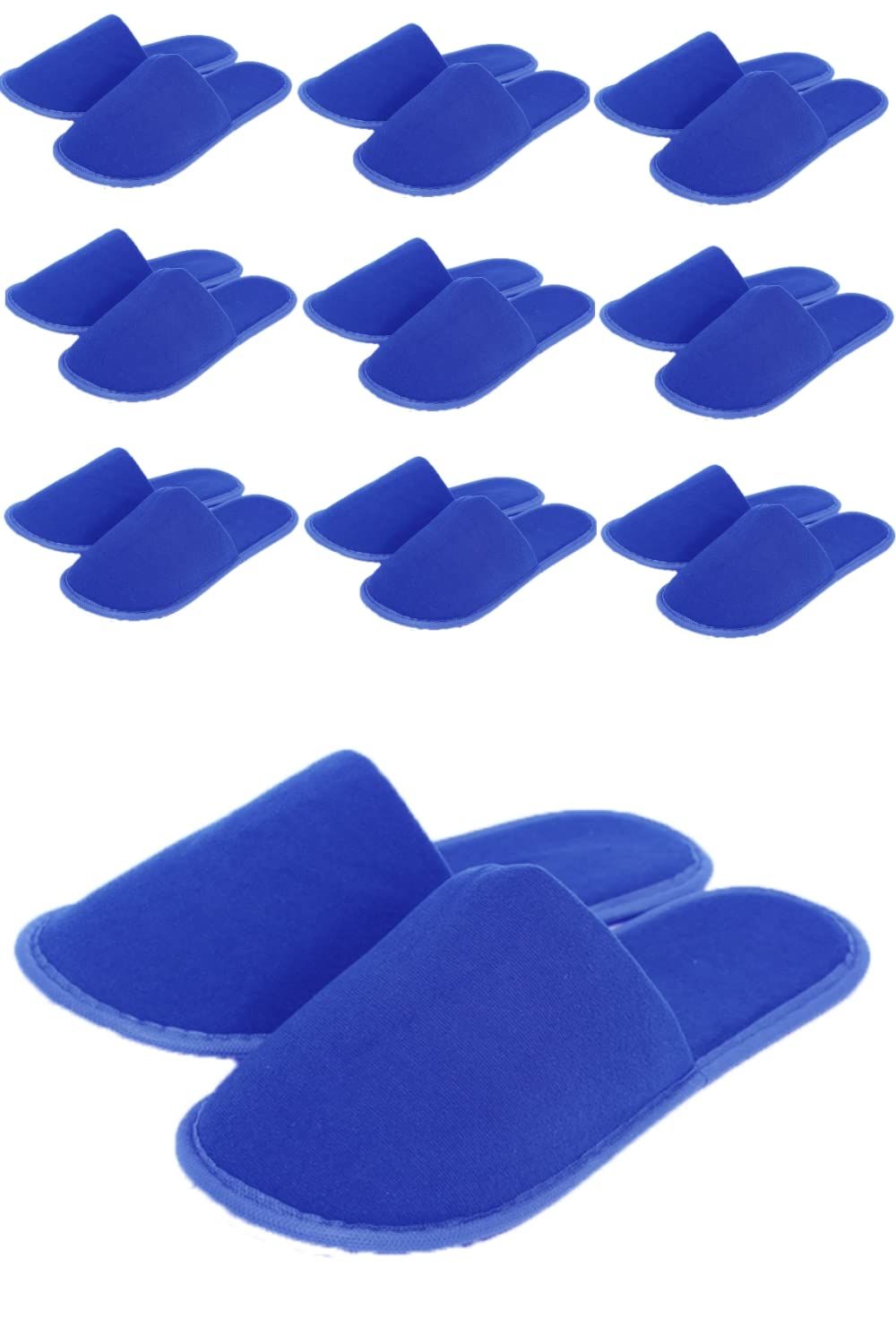CHOCHILI Blue 10 Pairs Fabric Packed Disposable Color Hotel Slippers for Airbnb Spa Salon Party Wedding Guests - US Men Women Size 10-11