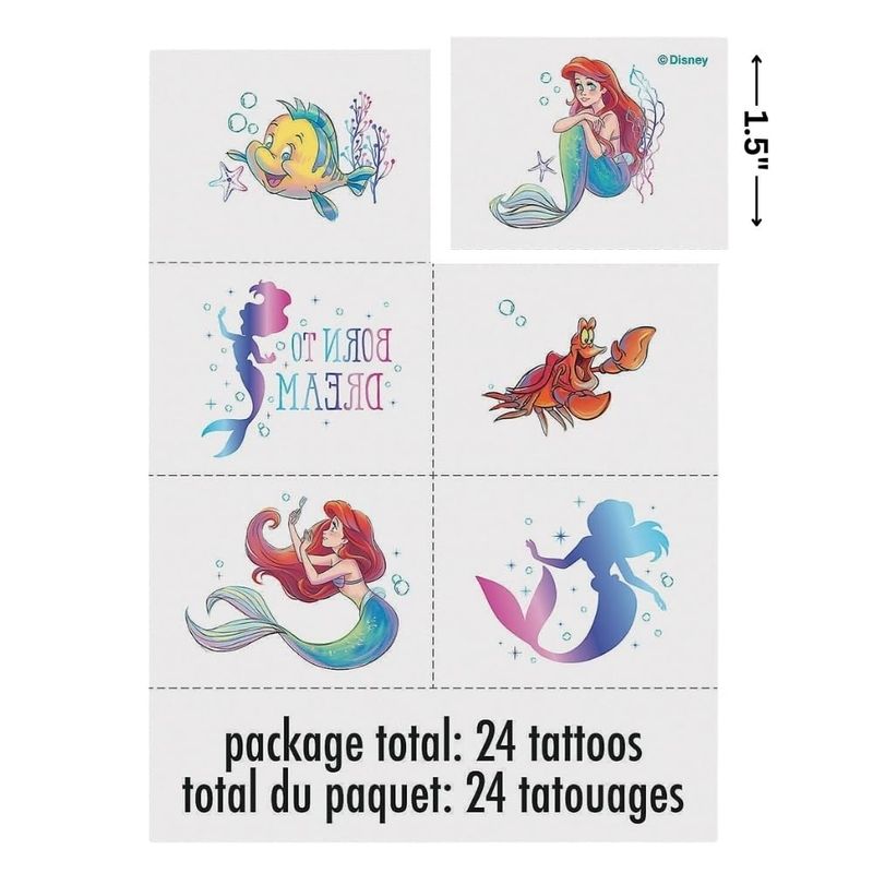 Unique Multicolor Disney The Little Mermaid Tattoos (24 Count) - Transform Your Skin with Magical, Long-lasting Designs, Perfect Party Favors for Mermaid Lovers