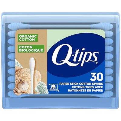 Q-tips Organic Cotton Swabs Travel Size Toiletries, for Baby, Beauty and First Aid, 100 Organic Cotton, 30 Count