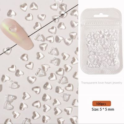 200 Pcs Clear Heart Nail Art Charms, 3D Mixed Size Love Hearts Rhinestones Flat Jelly Resin Crystal Jewelry Diamonds for Acrylic Nail Supplies, Women Craft DIY Manicure Decoration Accessories