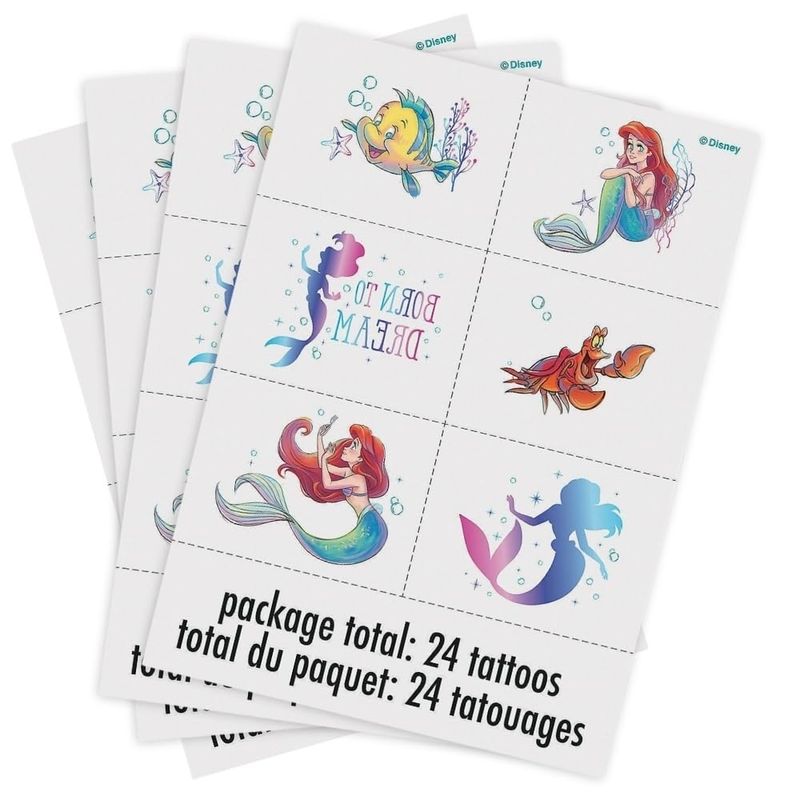 Unique Multicolor Disney The Little Mermaid Tattoos (24 Count) - Transform Your Skin with Magical, Long-lasting Designs, Perfect Party Favors for Mermaid Lovers