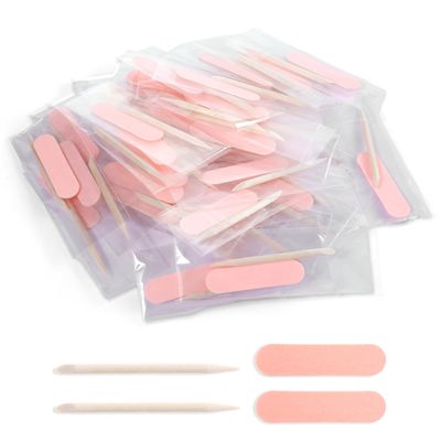 40 Pack Mini Nail File Disposable Manicure Kit Individually Package with Wooden Cuticle Pusher Sticks Press on Nail Art Tool Prep Kit Pedicure Cleaner Tools for Home
