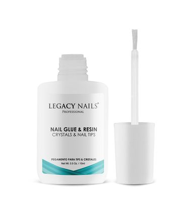 Legacy Nails Professional Nail Glue & Resin 0.5oz Brush-on; Ultra-Strong Adhesive for Nail Repairs, Tips & Extensions, Quick-Drying, Professional Quality, Long-Lasting Durability