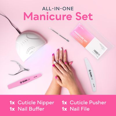 SUNUV 4PCS Cuticle Nippers, Cuticle Pusher with Nail File and Nail Buffer Set, Professional Stainless Steel Durable Pedicure Manicure Nail Care Tools