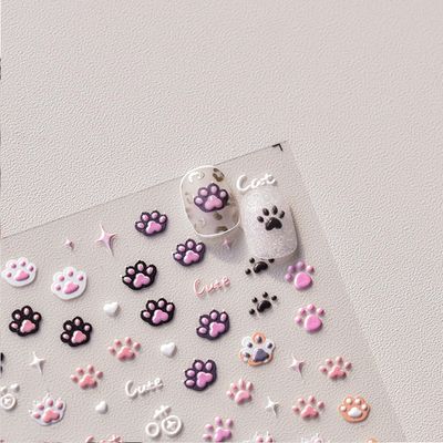 Cat Paw Nail Art Stickers Cute Nail Decals Colorful Embossed Cat Paws 5D Self- Adhesive Cat Paw Cat Footprints Heart Star Letter Nail Design Supplies for Women Girls DIY Nail Art Decoration 1 Sheet