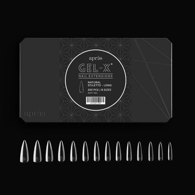 Aprs Gel-X Natural Stiletto Long Tip Box | 500pc Gel-X Tips, 11 Sizes 00-9, Premium Quality