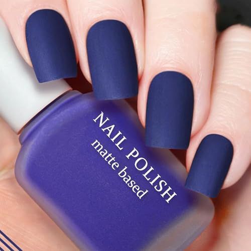 COSMOO 12ml Dark Blue Matte Nail Polish, Fast Dry, 0.41 fl oz
