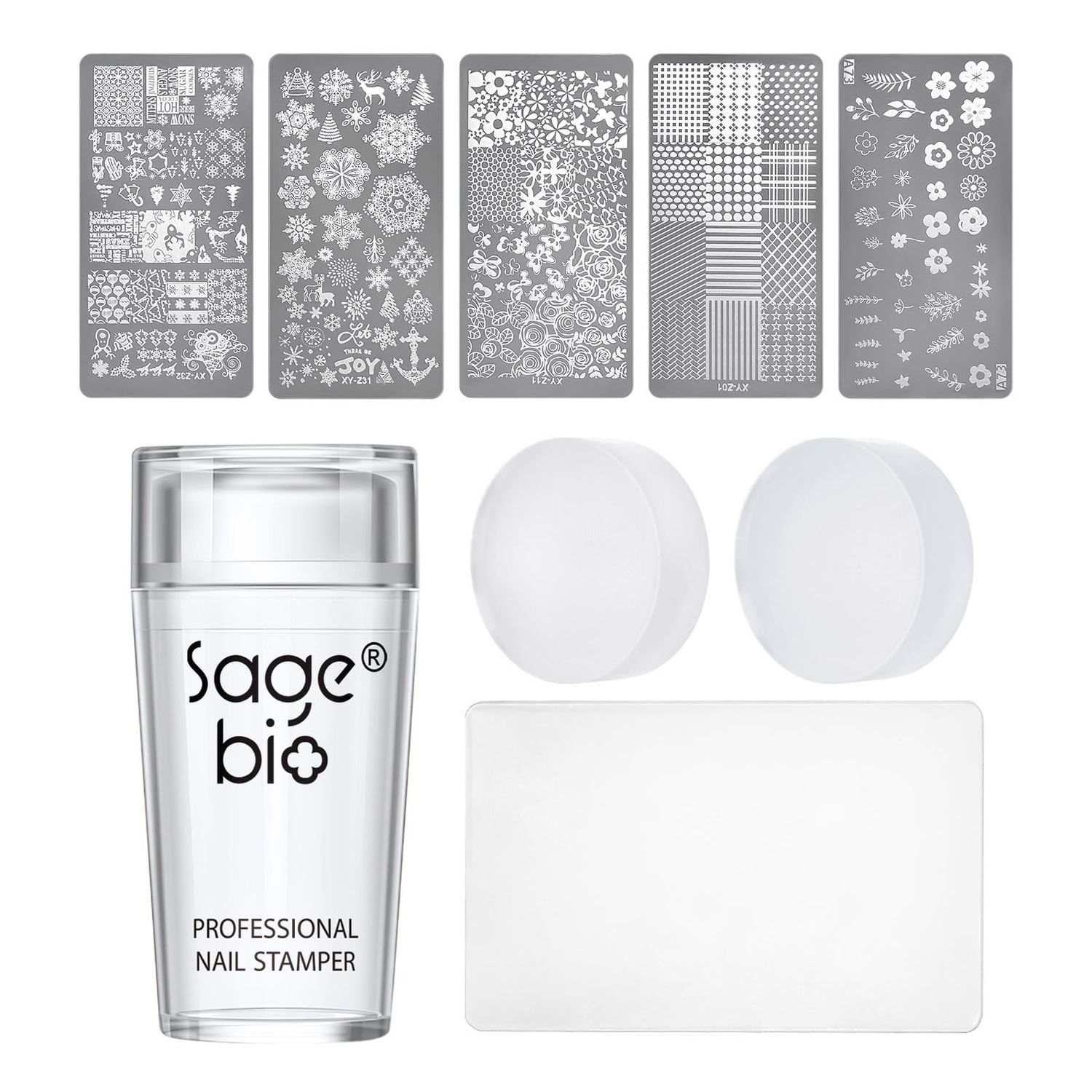 SAGEBIO Nail Art Stamper Clear Silicone Nails Stamping Jelly with Scraper Transparent Visible Body DIY Manicure Nail Art Tool A