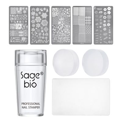 SAGEBIO Nail Art Stamper Clear Silicone Nails Stamping Jelly with Scraper Transparent Visible Body DIY Manicure Nail Art Tool A