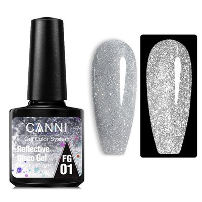CANNI Silver Glitter Gel Polish - Reflective, Sparkly &amp; Shimmery UV/LED Soak-Off Gel Nail Polish, DIY Manicure, Salon-Quality, Disco Shine for Women &amp; Girls