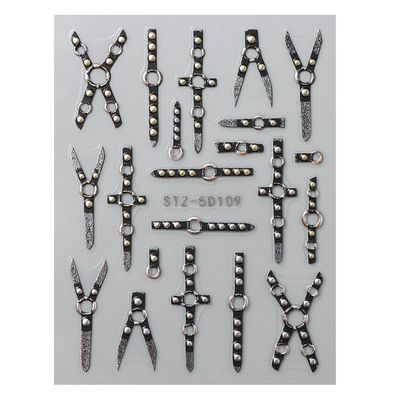 4Sheets 5D Embossed Belt Nail Decals - Y2K Relief Punk Nail Art Stickers &amp; Decorations