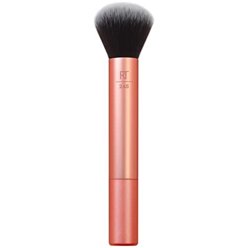 Real Techniques Everything Face Makeup Brush, Flawless Finish, Streak Free Makeup Application, For Foundation, &amp; Powder Makeup Application, Fluffy Face Brush, Cruelty Free, 1 Count Orange