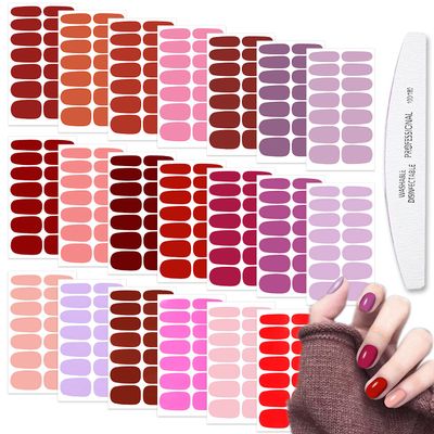 WOKOTO 20 Sheets Red Series Solid Color Full Nail Wraps with Nail File Self-Adhesive Nail Polish Stickers Real Nail Polish Strips for Women Stick On Nails Strips