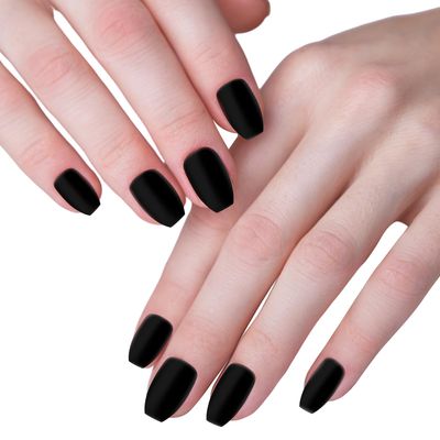 Blulu 48 Pcs Nails No Glue Press on Nails False Nails Short Black Coffin Press on Nails Full Cover Square False Nails Reusable Include 48 Nails 2 Nail Glue, 2 Nail Files and 2 Wooden Stick