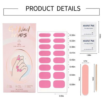 WOKOTO Semi Cured Gel Nail Strips (Hot Pink)-16 Pcs Gel Nail Stickers | Gel Nail Wraps | UV Light Required, Salon Quality &amp; Easy to Use, Real Nail Polish Strips Stick On Nails Kit with Nail File