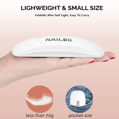 NAILOG Mini 6W UV LED Lamp - Portable Nail Dryer With USB Cable for Gel Polish Manicure - Handheld Light for Curing
