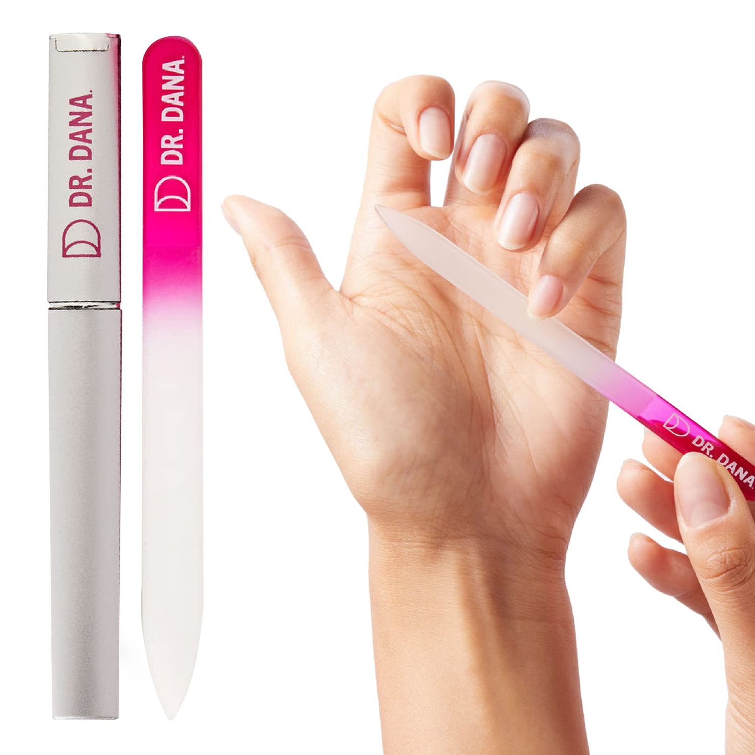 Dr. Dana Glass Nail File with Case - Premium Double-Sided Etched Crystal Nail File for Natural Nails, Protective Travel Case Included - Ideal Self Care Gift, Professional Quality by Dr. Dana