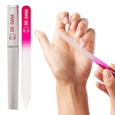 Dr. Dana Glass Nail File with Case - Premium Double-Sided Etched Crystal Nail File for Natural Nails, Protective Travel Case Included - Ideal Self Care Gift, Professional Quality by Dr. Dana