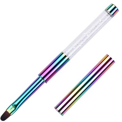 Ycyan 1Pcs Oval UV Gel Nail Brush Rhinestone Handle Professional Nail Art Tools Size 8 Multi-colored