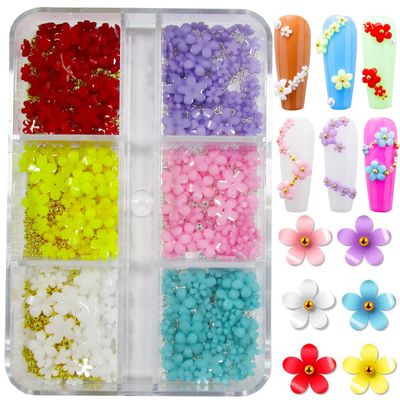 LoveOurHome 4 Boxes 3D Flower Nail Charms Colorful Blossom Studs Nail Supplies with Gold Silver Pearl Caviar Beads Manicure Decorations for Gel Acrylics Nails Design, Crafts